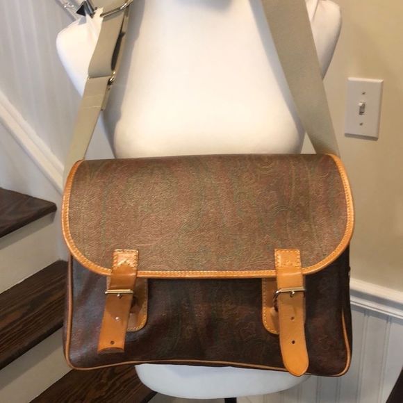ETRO Paisley Briefcase Laptop Crossbody Shoulder Bag Front Flap Buckle Closure - Picture 1 of 17